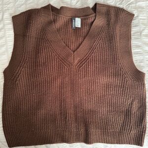 Brown Knit Sleeveless Sweater Vest